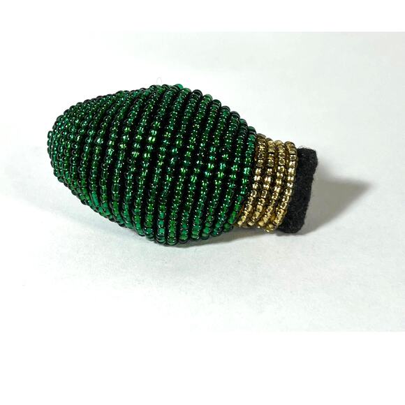 Vintage Hallmark Green Pin Christmas Beaded Fabric Light Bulb Holiday Stuffed - Picture 1 of 5